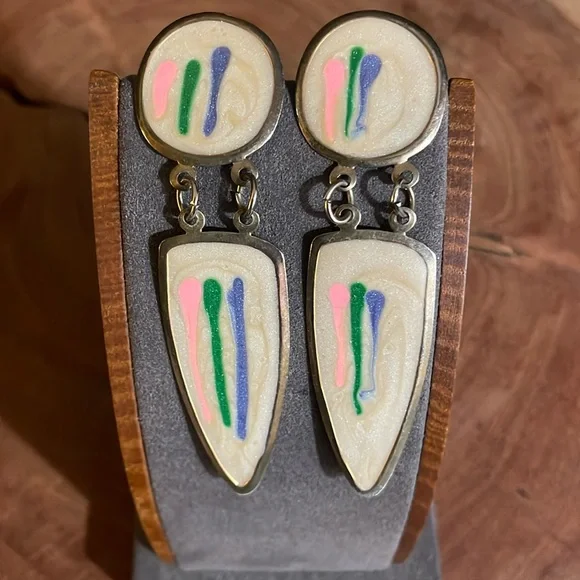 Vintage Colorful Silver  Earrings - Picture 3 of 6